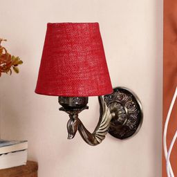 Devansh Maroon Textured Antique Wall Lamp With Jute Conical Shade-13