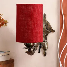 Devansh Red Antique Wall Lamp With Jute Conical Shade-18