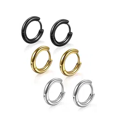 KARISHMA KREATIONS Men Set Of 3 Contemporary Stainless Steel Hoop Earrings-51