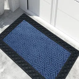 LUXEHOME INTERNATION Blue & Black Textured Rubber Coir Anti Slip Doormat-50