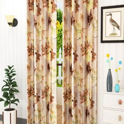 Homefab India Brown & Green Set of 2 Floral Room Darkening Long Door Curtain-15