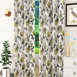 Homefab India Green & White Set of 2 Floral Room Darkening Long Door Curtain-image-88
