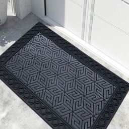 LUXEHOME INTERNATION Grey & Black Textured Rubber Coir Anti Slip Doormat-24