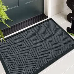 LUXEHOME INTERNATIONAL Grey & Black Geometric Rubber Coir Anti Slip Doormat-53