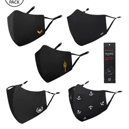 MASQ Men Pack Of 5 Black & White Printed 4-Ply Pure Cotton Protective Outdoor Masks-2