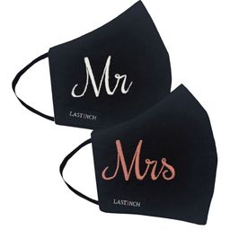 LastInch Pack Of 2 Couple Embroidered 2-Ply Washable Organic Cotton Outdoor Masks-39