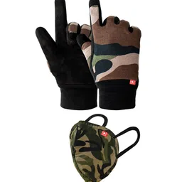 SWISS MILITARY Olive-Green & Beige Printed 3-Ply Reusable Protection Gloves & Alphaguard Mask Combo Kit-image-33
