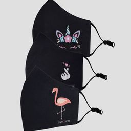 LastInch Pack Of 3 Magical Embroidered 2-Ply Washable Organic Cotton Outdoor Masks-52