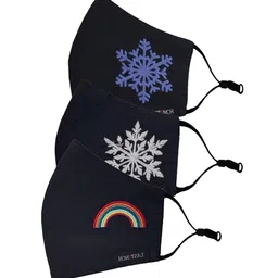 LastInch Pack Of 3 Hello Happiness Embroidered 2-Ply Washable Organic Cotton Outdoor Mask-54