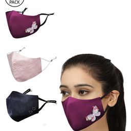 MASQ Women Pack of 3 Sequinned 4-Ply Reusable Pure Cotton Cloth Masks-26
