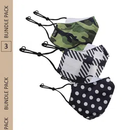 KULTPRIT Pack Of 3 Printed Pure Cotton Reusable Cloth Outdoor Masks-48