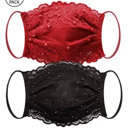 Daffodils GIRLS WEAR Women Pack Of 2 Solid 4-Ply Reusable Lace Cloth Masks-21