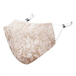 MASQ Beige & White Embroidered 4-Ply Reusable Anti-Pollution Cloth Mask-21
