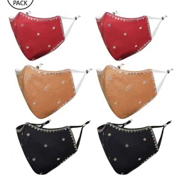 MASQ Pack of 6 Sequinned 4-Ply Reusable Pure Cotton Cloth Masks-16