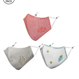 MASQ Women Pack of 3 Embellished 4-Ply Reusable Pure Cotton Cloth Masks-42