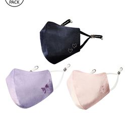 MASQ Pack of 3 Solid with Embroidered Detail 4-Ply Reusable Pure Cotton Cloth Masks-34