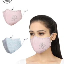MASQ Pack of 2 Sequinned & Embroidered 4-Ply Reusable Anti-Pollution Cloth Masks-50