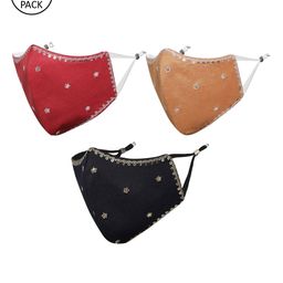 MASQ Women Pack of 3 Sequinned 4-Ply Reusable Pure Cotton Cloth Masks-image-52