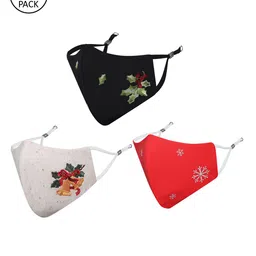 MASQ Women Pack of 3 Embroidered 4-Ply Reusable Pure Cotton Cloth Masks-14