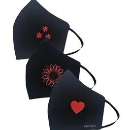 LastInch Pack Of 3 Fresh Love Embroidered 2-Ply Washable Organic Cotton Outdoor Masks-51