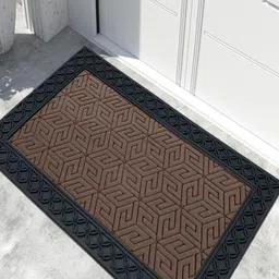 LUXEHOME INTERNATION Brown & Black Textured Rubber Coir Anti Slip Doormat-35