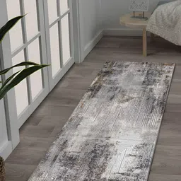 OBSESSIONS Cream-Colored & Grey Abstract Printed Anti Static Floor Runner-2