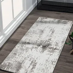 OBSESSIONS Cream-Colored & Grey Abstract-Printed Anti-Static Floor Runner-4