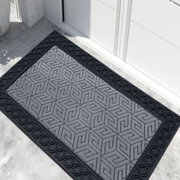 LUXEHOME INTERNATION Grey & Black Textured Rubber Coir Anti Slip Doormat-22