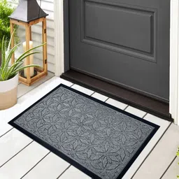 LUXEHOME INTERNATIONAL Grey & Black Star Rubber Coir Anti Slip Doormat-47