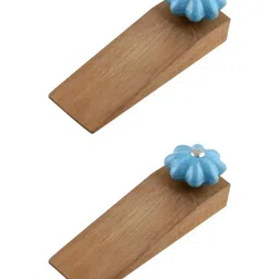Indianshelf Brown & Blue 2 Pieces Printed Ceramic Wood Door Stoppers-10