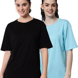 Funday Fashion Pack Of 2 Round Neck Drop-Shoulder Sleeves Oversized Cotton T-Shirt-99