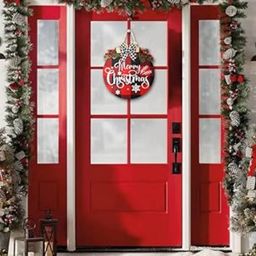 Babymoon Red Printed Wooden Christmas Hanging Wooden Wall Decor-8