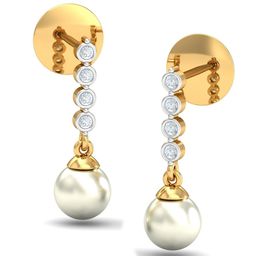 KUBERBOX String of Grace 18KT Gold Diamond-Studded Pearl Drop Earrings - 1.8gm-image-9