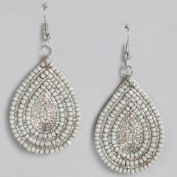RICHEERA Silver-Plated Teardrop Shaped Artificial Beads Drop Earrings-5