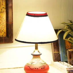 VarEesha White & Red Hand Painted Terracotta Bedside Standard Table Lamp with Shade-14