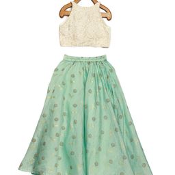 Ethnovog Girls Off White  Green Printed Made to Measure Lehenga  Blouse-picture-23
