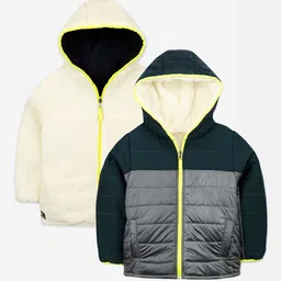 Cherry Crumble Kids Grey & Green Colourblocked Reversible Padded Jacket-picture-7