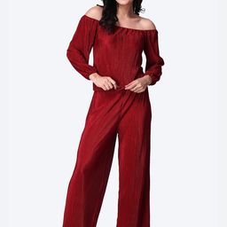 Popwings Polyester Self-Design Off-Shoulder Top & Palazzos-picture-12
