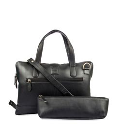 Kara Unisex Black Solid Leather Laptop Bag With Pouch-6