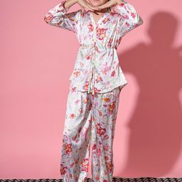 Readiprint Fashions Girls Floral Printed V-Neck Satin Top With Harem Pants-image-76