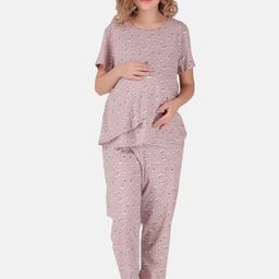 Masha Women Purple Maternity Printed Night suit-image-50