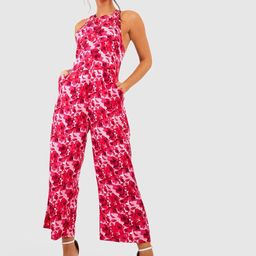 Boohoo Floral Print Halter Neck Crop Jumpsuit-25