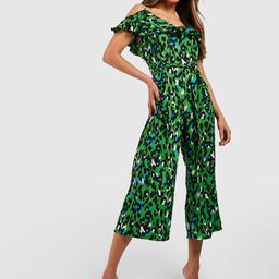 Boohoo Off-Shoulder Printed Basic Belted Jumpsuit-56