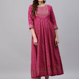 Rangriti Fuchsia Ethnic Motifs Maxi Dress-image-10