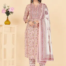 Vbuyz Women Peach-Coloured Yoke Design Layered Pure Cotton Kurta with Salwar & With Dupatta-27