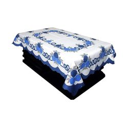 Kuber Industries Cream & Blue Printed Cotton 4-Seater Rectangular Table Cover-5