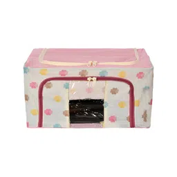 Kuber Industries Pink & White Printed Steel Frame Storage Organisers-37