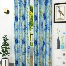 Homefab India Blue & Green Set of 2 Floral Room Darkening Long Door Curtain-picture-5