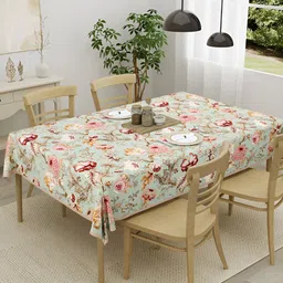 Clasiko Green & Red Floral Cotton 4-Seater Table Cover-45