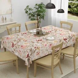 Clasiko White & Red Floral Cotton 6-Seater Table Cover-24